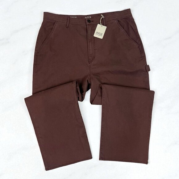 ANA Highest Rise Vintage Straight Chino Pants Size 18 Marron Brown Twill Ankle - Picture 1 of 11